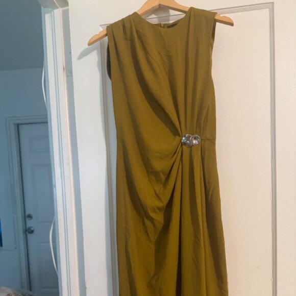 Zara Asymmetrical Olive Dress with Silver Detail - Picture 6 of 6